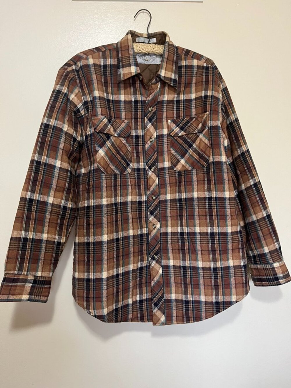VTG Northwest Territory Flannel Shirt Coat Jacket Mens Large Brown Plaid Quilted